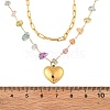 304 Stainless Steel & Natural Mixed Stone Colorful Chip Double Layer Heart Pendant Necklaces for Women NJEW-Z061-06G-02-5