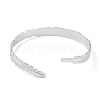 304 Stainless Steel Leaf Open Cuff Bangles for Women BJEW-C071-15P-3