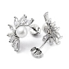 Anti-Tarnish Cubic Zirconia Flower with Natural Pearl Stud Earrings EJEW-F318-13P-2