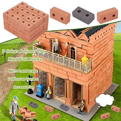 2 Colors Polymer Clay Mini Wall Bricks AJEW-OC0005-03B-1