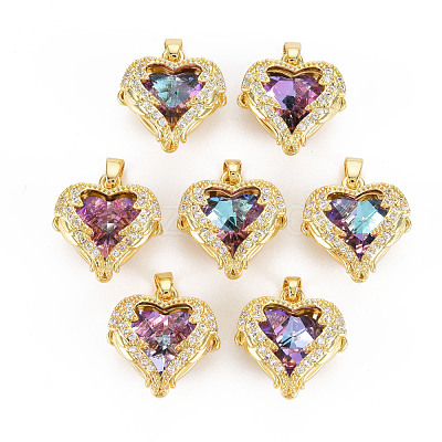 Rack Plating Brass Micro Pave Clear Cubic Zirconia Pendants KK-T060-10-RS-1