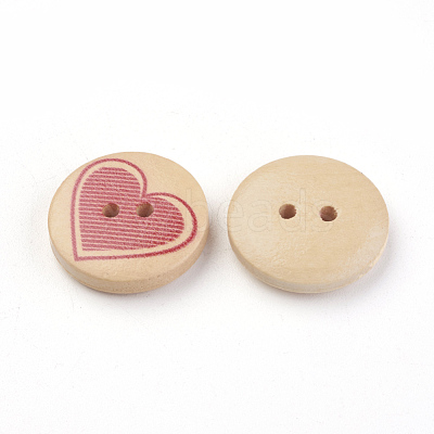 2-Hole Printed Wooden Buttons X-WOOD-S037-001-1