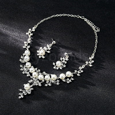 Flower Alloy & Plastic Pearl & Crystal Rhinestone Pendant Necklaces & Stud Dangle Earrings Sets FS-WG18295-01-1