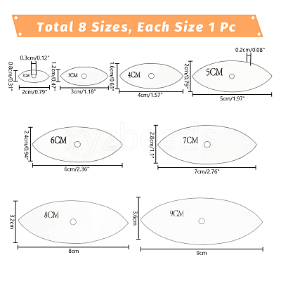8Pcs 8 Sizes Transparent Acrylic Reusable Drawing Template for DIY Scrapbooking DIY-UN0006-32A-1
