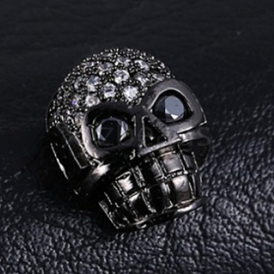 Brass Micro Pave Black Cubic Zirconia Beads ZIRC-WH0004-02B-1