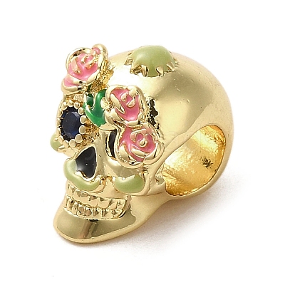 Brass Rhinestone European Beads KK-A203-03G-1