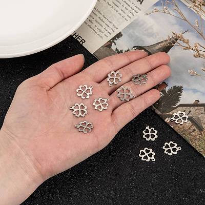 Tarnish Resistant 304 Stainless Steel Four Leaf Clover Charms Pendants STAS-M004-01-1
