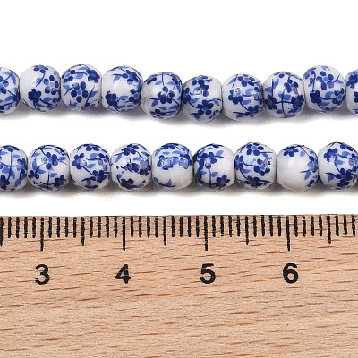 Handmade Flower Printed Porcelain Ceramic Beads Strands PORC-M005-6mm-10-1