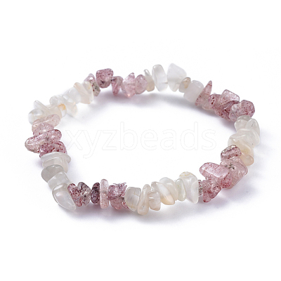 Natural White Moonstone & Strawberry Quartz Chip Stretch Bracelets X-BJEW-JB04490-05-1