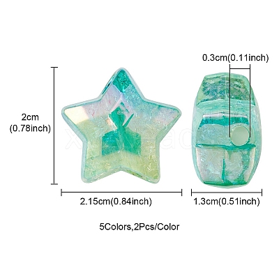 10Pcs 5 Colors UV Plating Transparent Crackle Acrylic Beads OACR-YW0001-57-1