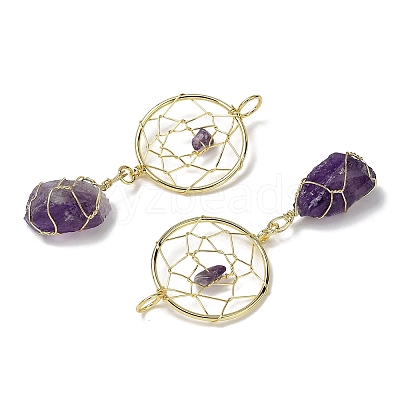 Raw Rough Natural Amethyst Coppwer Wire Wrapped Big Pendants G-G314-02G-05-1