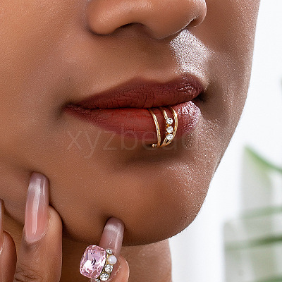 Alloy Crystal Rhinestone 3 Lines Fake Lip Rings FS-WGE11C8-01-1