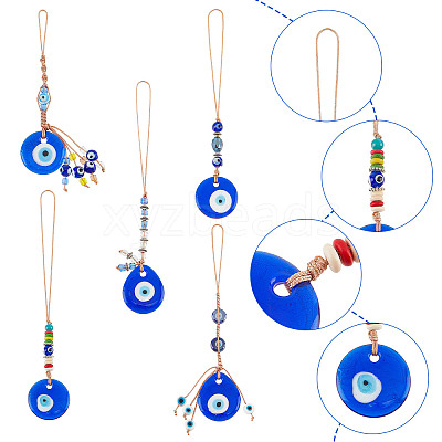5Pcs 5 Style Handmade Glass Evil Eye Pendant Decorations HJEW-PH0001-47-1