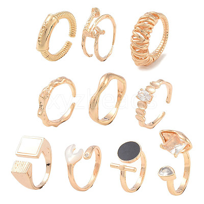 20Pcs 10 Styles Brass Adjustable Open Cuff Rings Set RJEW-A039-01G-1