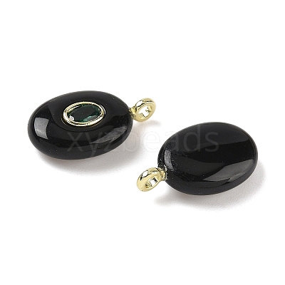 Natural Obsidian & Cubic Zirconia Pendants G-Z076-01G-19-1