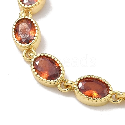 Oval Brass Pave Cubic Zirconia Link Chain Bracelets for Women BJEW-P385-02G-03-1