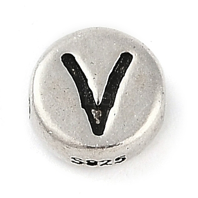 925 Sterling Silver Flat Round with Letter Beads LS-STER-G044-01AS-V-1