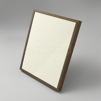 50-Slot Foldable Retangle Wood Slant Back Ring Display Frame RDIS-WH0009-021-1