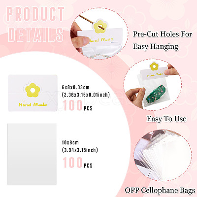 100Pcs Rectangle Clear Polypropylene Cellophane Bags CDIS-TA0001-37A-1