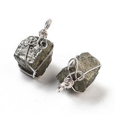 Cuboid Brass Natural Pyrite Pendants G-N0145-10P-1