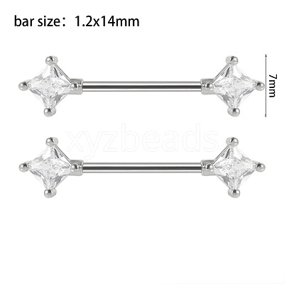 304 Stainless Steel Clear Cubic Zirconia Nipple Rings WG434B5-06-1