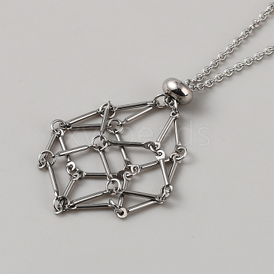 304 Stainless Steel Braided Adjusting Chain Macrame Pouch Empty Stone Holder for Pendant Necklaces Making NJEW-WH0025-01B-P-1