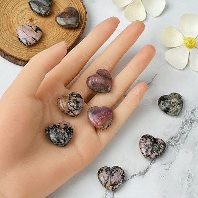 Natural Rhodonite Heart Palm Stone G-YW0001-54-1