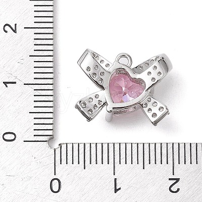 Rack Plating Brass Micro Pave Pink Cubic Zirconia Pendants KK-H463-10P-02-1