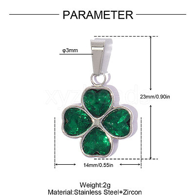 304 Stainless Steel Pave Green Cubic Zirconia Pendants CU-OY001-33G-02-1
