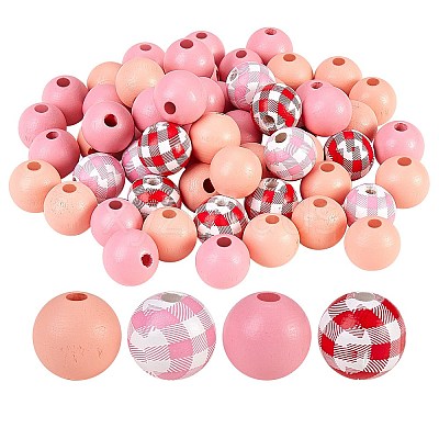 Painted Natural Wood Beads WOOD-SZ0001-10-1