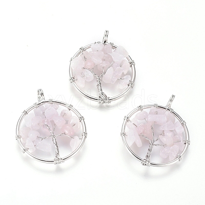 Natural Rose Quartz Pendants X-G-E419-08P-1