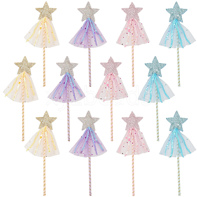 12Pcs 4 Colors Polyester Sequin Star Fairy Wand DIY-CP0011-94A-1
