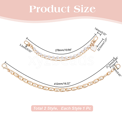 2Pcs 2 Styles Alloy & Nuggets White ABS Plastic Imitation Pearl Beaded Bag Handles FIND-AR0005-97-1