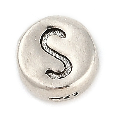 925 Sterling Silver Flat Round with Letter Beads STER-G044-01AS-S-1