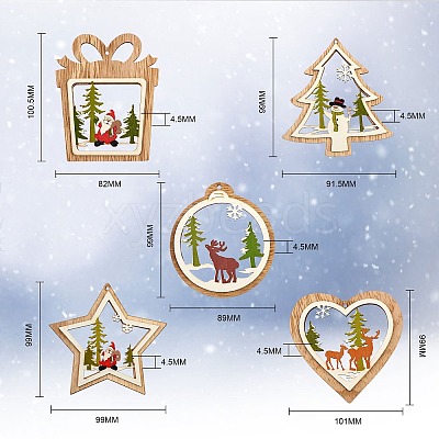 10Pcs 5 Style Wooden Ornaments WOOD-SZ0004-04-1