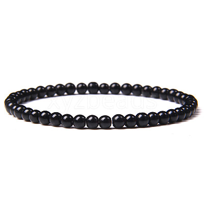 4mm Round Natural Obsidian Beads Bracelet for Men KG3069-18-1