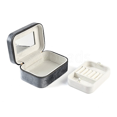 Italian Velvet Double Layers Jewelry Set Storage Zipper Boxes with Mirror Inside CON-G023-09C-1