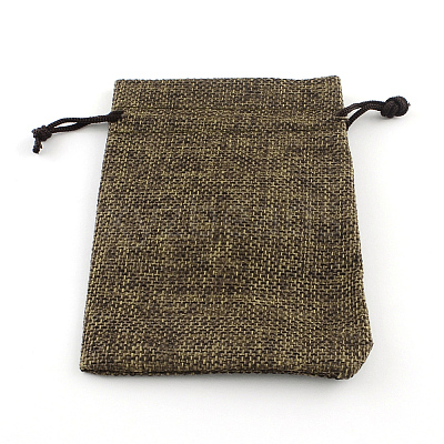 Polyester Imitation Burlap Packing Pouches Drawstring Bags X-ABAG-R005-9x7-05-1
