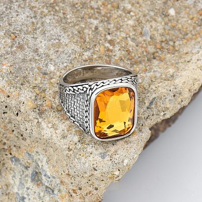 304 Stainless Steel with Cubic Zirconia Finger Rings for Men FS-WG67565-47-1