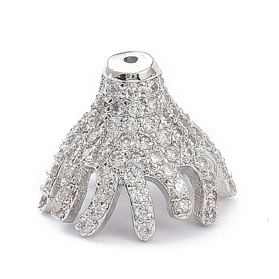 Brass Micro Pave Clear Cubic Zirconia Bead Caps ZIRC-P085-11P-1