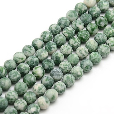 Frosted Natural Green Spot Jasper Round Bead Strands G-M064-6mm-10-1