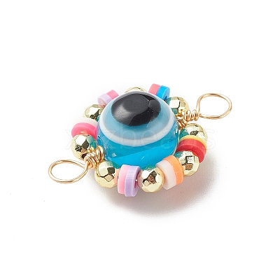Evil Eye Plastic Copper Wire Wrapped Connector Charms PALLOY-JF01937-1
