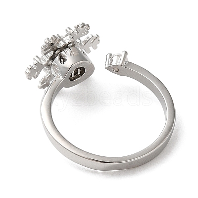 Rotatable Cubic Zirconia Snowflake Open Ring RJEW-Q776-04P-1