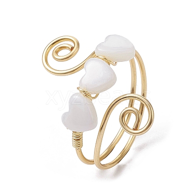Natural Shell Heart Cuff Ring RJEW-JR00644-02-1