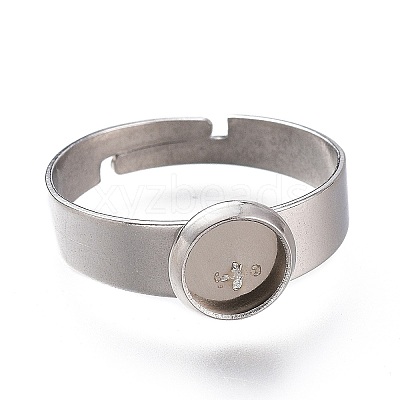 Non-Tarnish Adjustable 304 Stainless Steel Finger Rings Components X-STAS-F149-18P-F-1