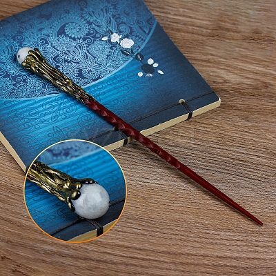 Natural Moonstone Magic Wand with Wooden Findings PW-WG44227-15-1