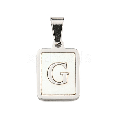 304 Stainless Steel Pave Natural White Shell Pendants STAS-S130-03P-G-1