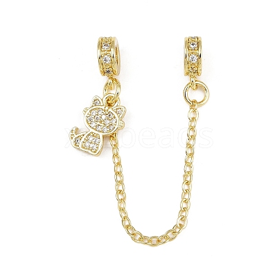Brass Pave Clear Cubic Zirconia European Safety Chains with Charms KK-L236-16E-G-1