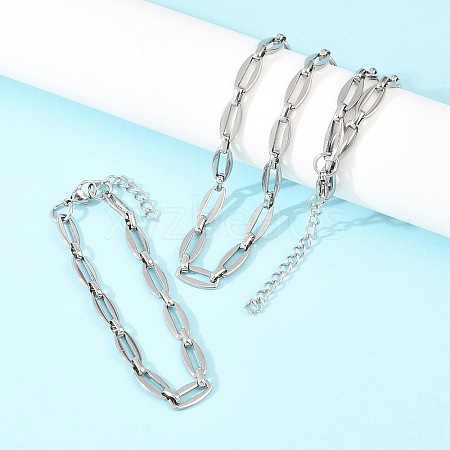 304 Stainless Steel Oval Link Chain Bracelet & Necklace Jewelry Sets SJEW-L199-06P-1
