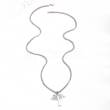 Stainless Steel Tree of Life Pendant Box Chain Necklaces for Women Men PW-WG1B68A-01-1